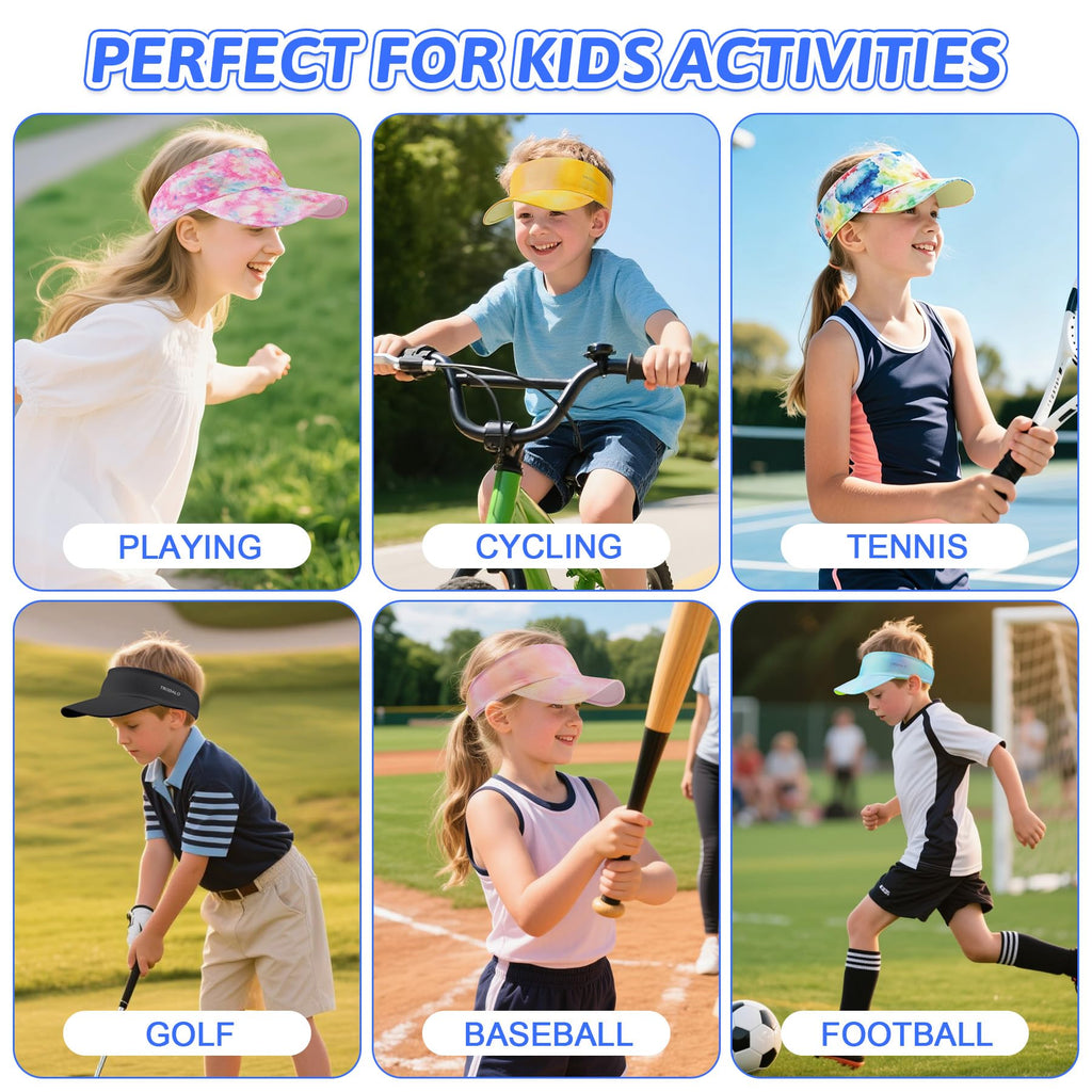 Kids Sun Visor Hats for Girls Boys, Lightweight Cooling Stretchy Visor, Packable Sports Hat for Running, Tennis, Golf