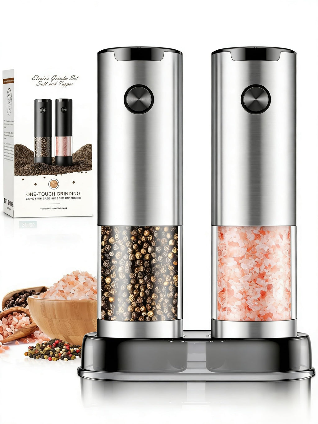 Electric Salt and Pepper Grinder Set Automatic Battery Pepper Mill Shakers Adjustable Coarseness Upgraded Larger Capacity with Led Home and Kitchen Appliances Birthday Gifts for Women Men