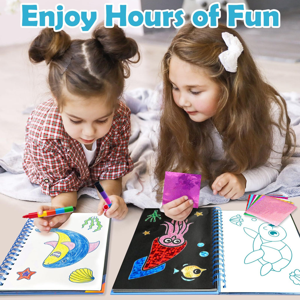 FUNNYB&G Foil Art Craft Kit for Girls 4-10 Years Old: Mess-Free & No-Glue, Create 16 Sparkly Princess Unicorn Pictures – Perfect Travel Toy & Birthday Gift for Kids (Princess)