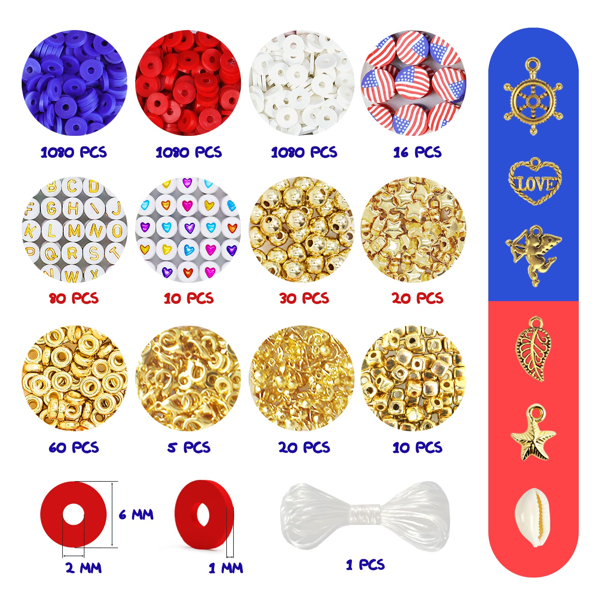 Redtwo 5100 Clay Beads Bracelet Making Kit, Flat Preppy Beads for Friendship Jewelry Making,Polymer Heishi Beads with Charms Gifts for Teen Girls Crafts for Girls Ages 8-12