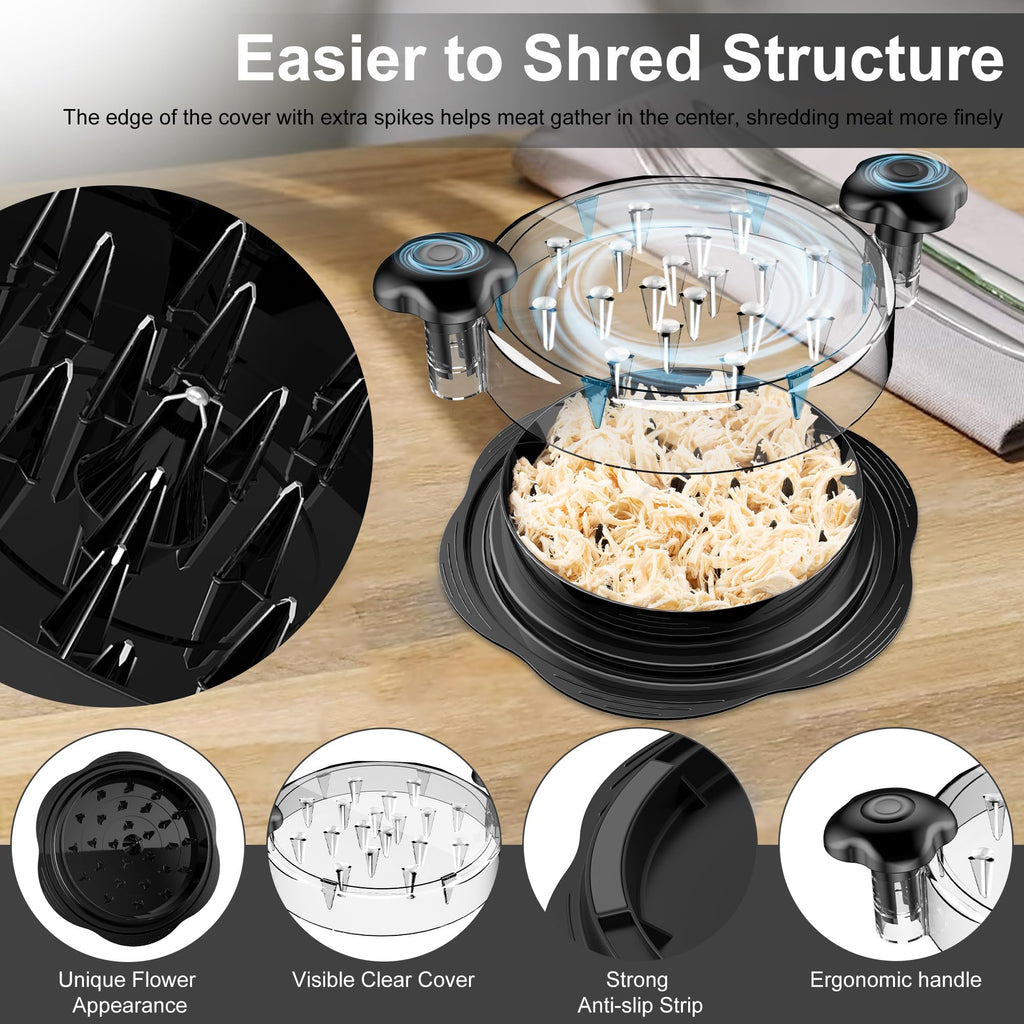 SURETIVIAN Chicken Shredder Tool Twist Large Chicken Breast Shredder with Brush&Fork, Visible Meat Shredder Machine, Strong Anti-Slip Strip, Ergonomic Handle, BPA Free, Suitable for Pork Beef Chicken