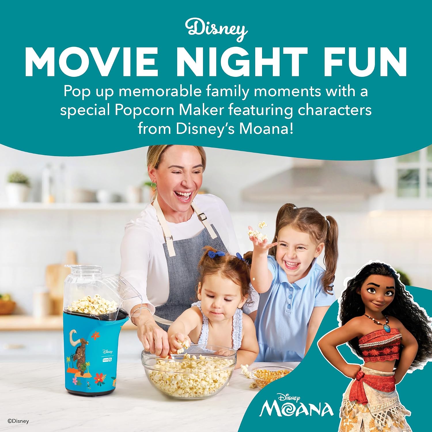 DASH Fresh Pop Popcorn Maker - Oil-Free, Air Popcorn Popper - With Measuring Cup & Recipe Guide - Perfect for Movie Nights - 16 Cups, Aqua