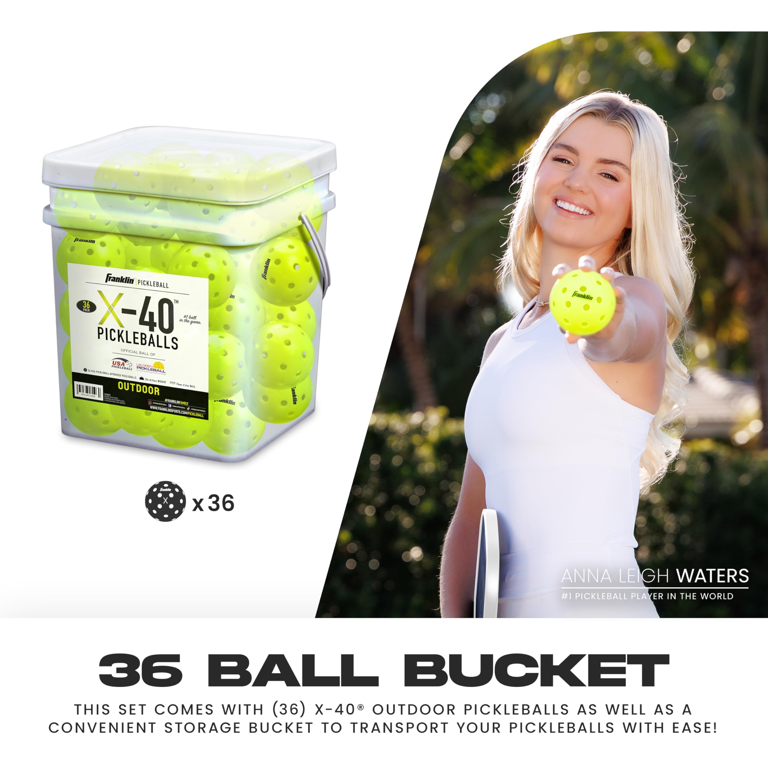 Franklin Sports X-40 Outdoor Pickleballs - Official Ball of USA Pickleball, APP Tour + US Open - Regulation Size