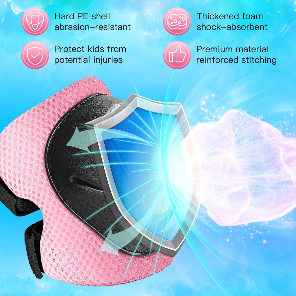 Wemfg Kids Protective Gear Set Knee Pads for Kids 3-14 Years Toddler Knee and Elbow Pads with Wrist Guards 3 in 1 for Skating Cycling Bike Rollerblading Scooter