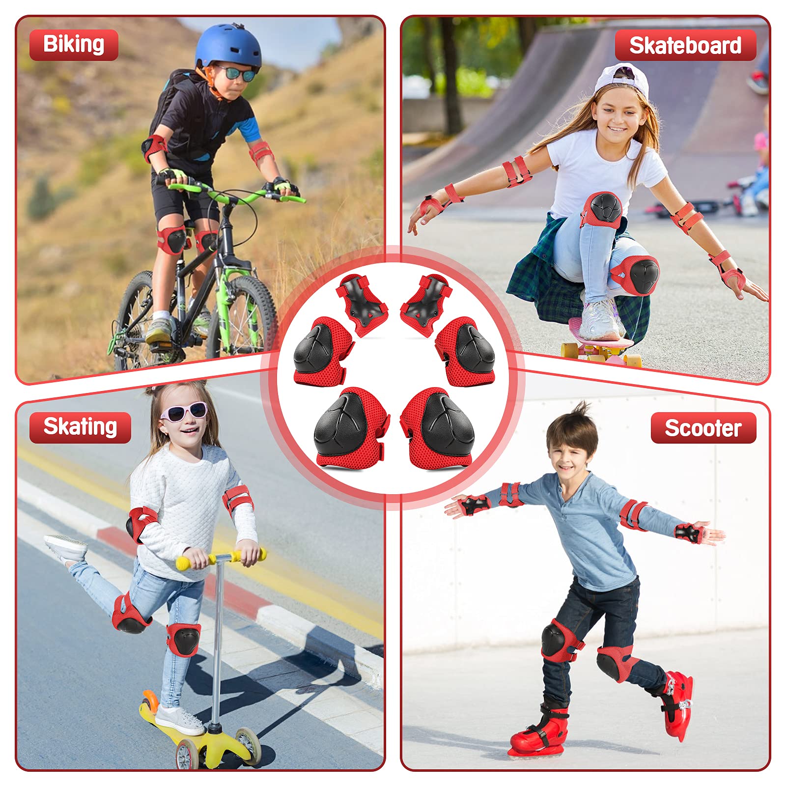 Wemfg Kids Protective Gear Set Knee Pads for Kids 3-14 Years Toddler Knee and Elbow Pads with Wrist Guards 3 in 1 for Skating Cycling Bike Rollerblading Scooter