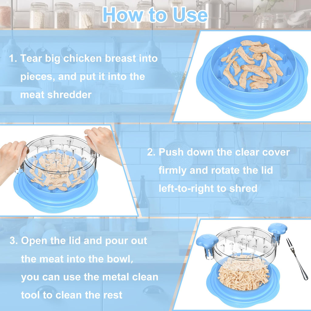 SURETIVIAN Chicken Shredder Tool Twist Large Chicken Breast Shredder with Brush&Fork, Visible Meat Shredder Machine, Strong Anti-Slip Strip, Ergonomic Handle, BPA Free, Suitable for Pork Beef Chicken