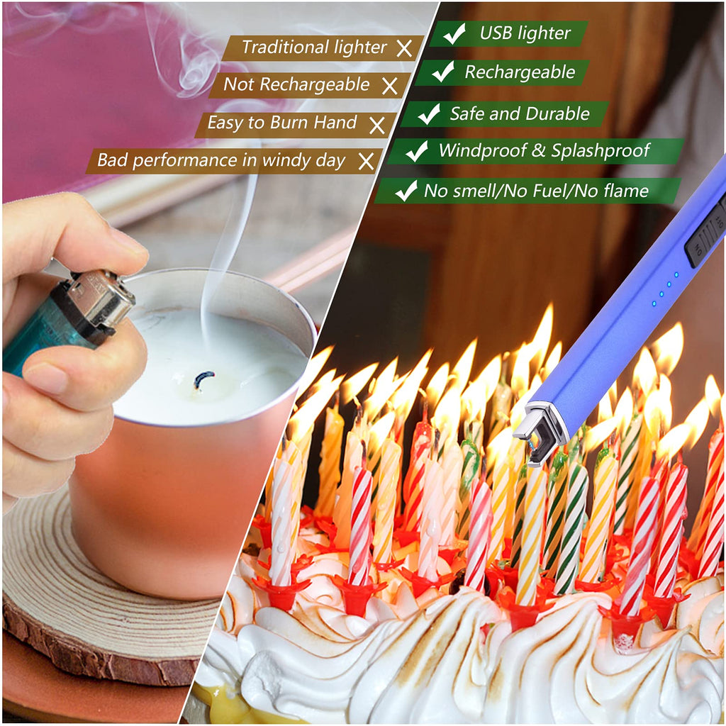 MEIRUBY Lighter Electric Candle Lighter, Birthday for Women Men Mom Wife Sister, Rechargeable USB Arc Lighters for Candle Camping BBQ