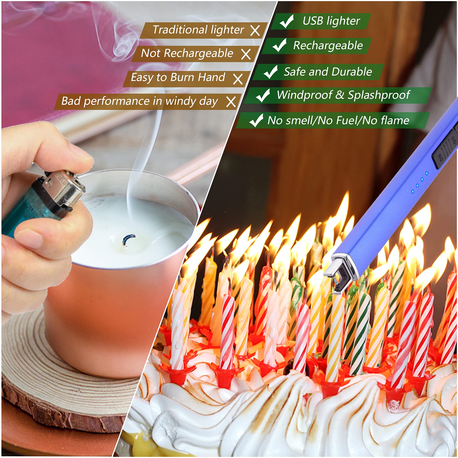 MEIRUBY Lighter Electric Candle Lighter, Birthday for Women Men Mom Wife Sister, Rechargeable USB Arc Lighters for Candle Camping BBQ