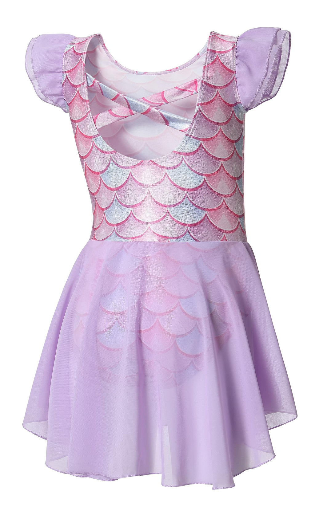 DIPUG Ballet Leotards for Girls Ballet Leotard with Skirt Toddler Dance Leotards Flutter Sleeve and Criss-Cross Back
