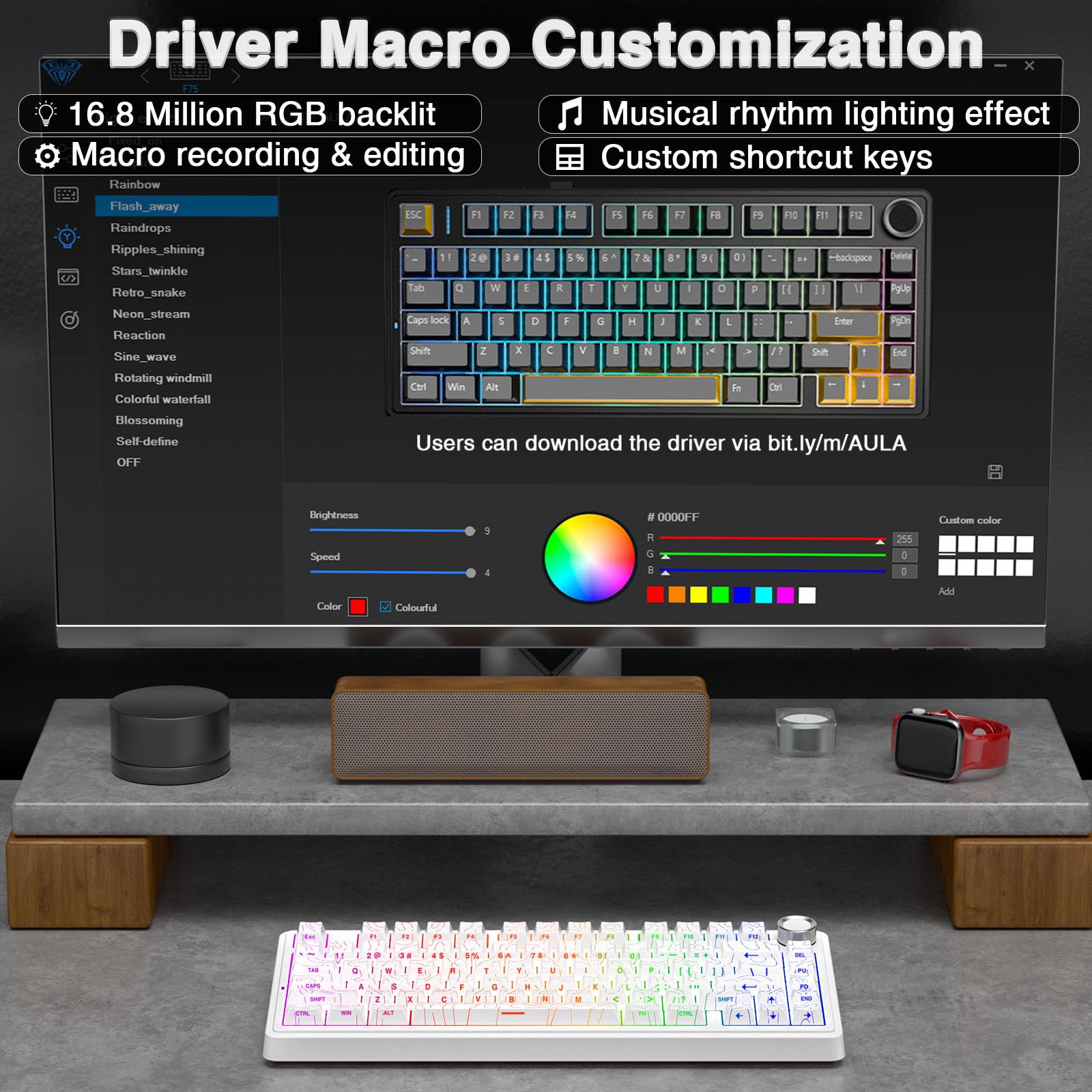 AULA F75 Pro Wireless Mechanical Keyboard,75% Hot Swappable Custom Keyboard with Knob,RGB Backlit,Pre-lubed Reaper Switches,Side Printed PBT Keycaps,2.4GHz/USB-C/BT5.0 Mechanical Gaming Keyboards