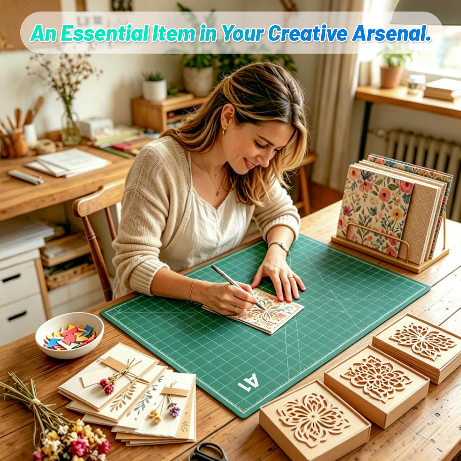 anezus Self Healing Sewing Mat, 12inch x 18inch Rotary Cutting Mat Double Sided 5-Ply Craft Cutting Board for Sewing Crafts Hobby Fabric Precision Scrapbooking Project