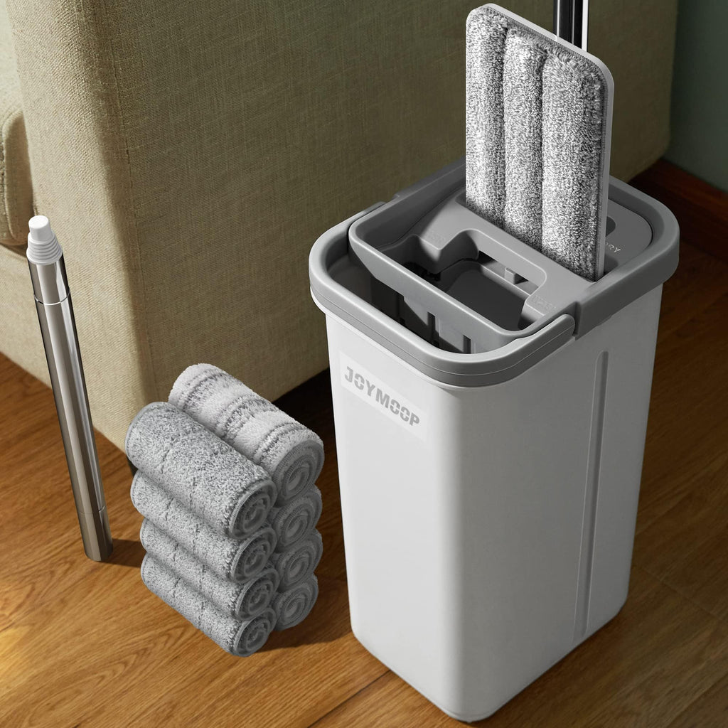 JOYMOOP Mop and Bucket Set, Hands-Free Flat Floor Mop with 3 Washable Microfiber Pads, Wet and Dry Use, Ideal for Home and Commercial Floor Cleaning