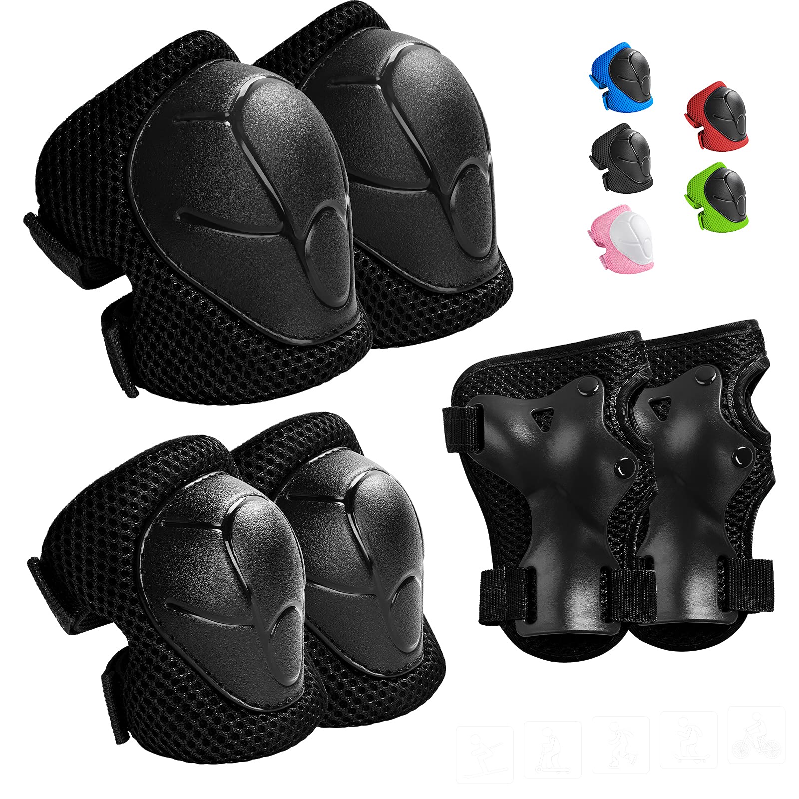 Wemfg Kids Protective Gear Set Knee Pads for Kids 3-14 Years Toddler Knee and Elbow Pads with Wrist Guards 3 in 1 for Skating Cycling Bike Rollerblading Scooter