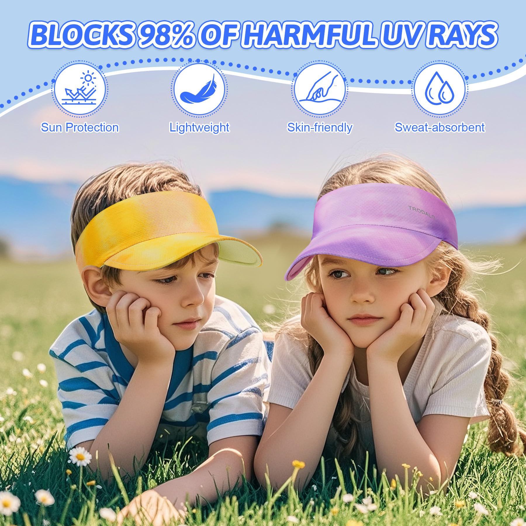 Kids Sun Visor Hats for Girls Boys, Lightweight Cooling Stretchy Visor, Packable Sports Hat for Running, Tennis, Golf