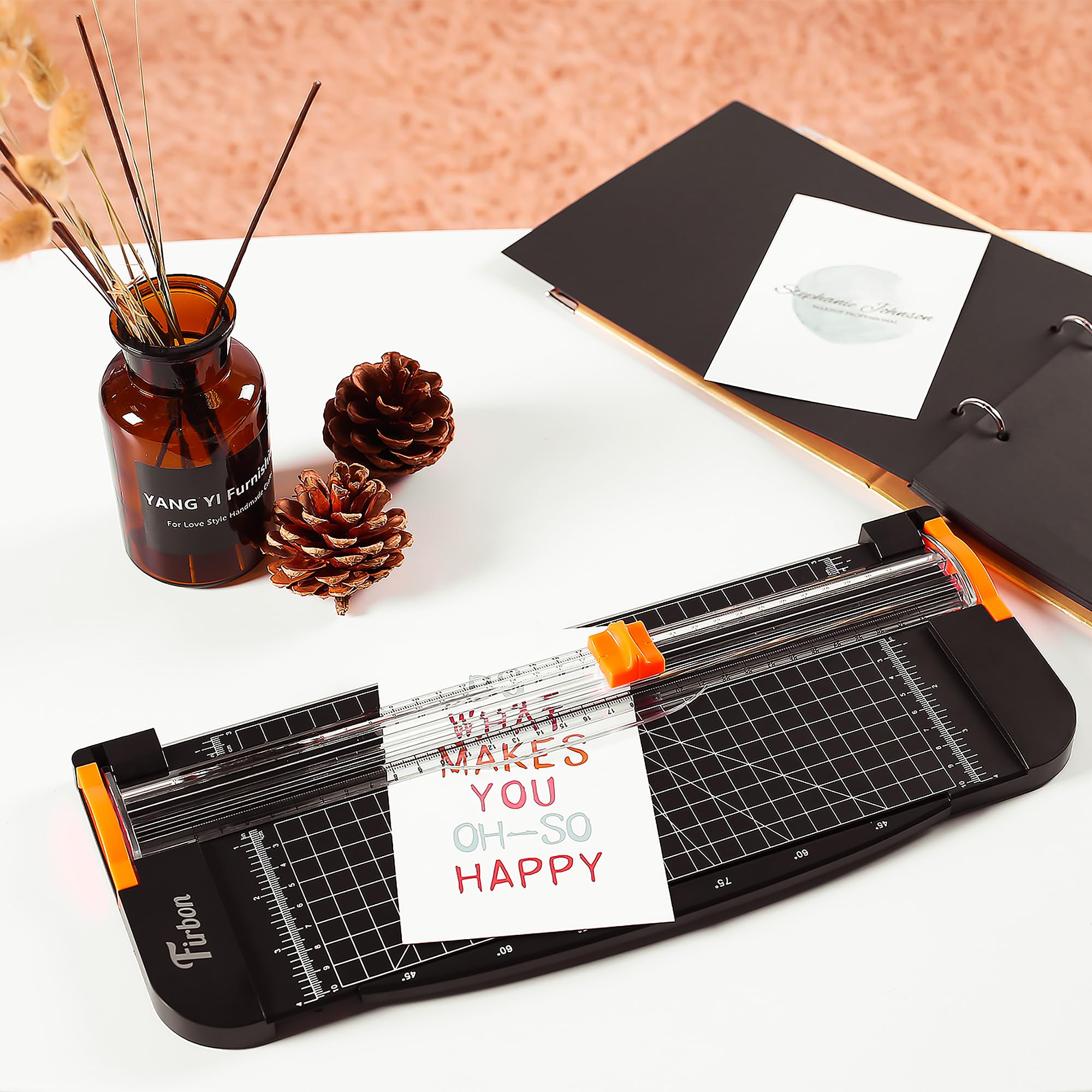 Firbon A4 Paper Cutter 12 Inch Titanium Paper Trimmer Scrapbooking Tool with Automatic Security Safeguard and Side Ruler for Craft Paper, Coupon, Label and Cardstock (Black)