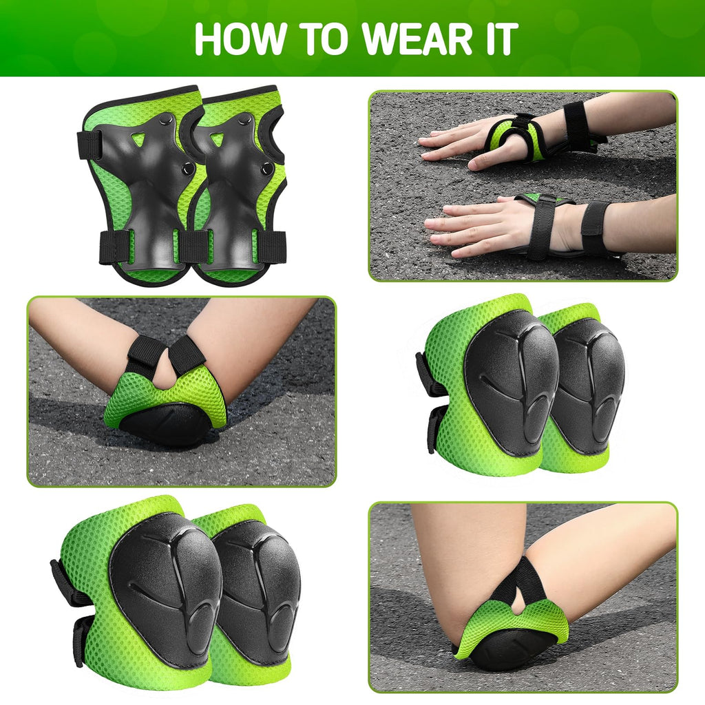 Wemfg Kids Protective Gear Set Knee Pads for Kids 3-14 Years Toddler Knee and Elbow Pads with Wrist Guards 3 in 1 for Skating Cycling Bike Rollerblading Scooter
