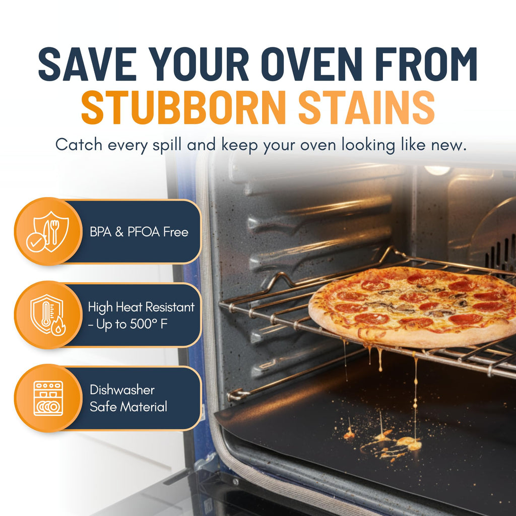 Oven Liners for Bottom of Oven - 2 Pack Large Heavy Duty Mats, 17”x25” Non-Stick Reusable Liner for Electric, Gas, Toaster Ovens, Grills - BPA & PFOA Free Kitchen Accessory to Keep Oven Clean (Black)