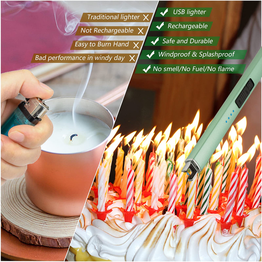 MEIRUBY Lighter Electric Candle Lighter, Birthday for Women Men Mom Wife Sister, Rechargeable USB Arc Lighters for Candle Camping BBQ
