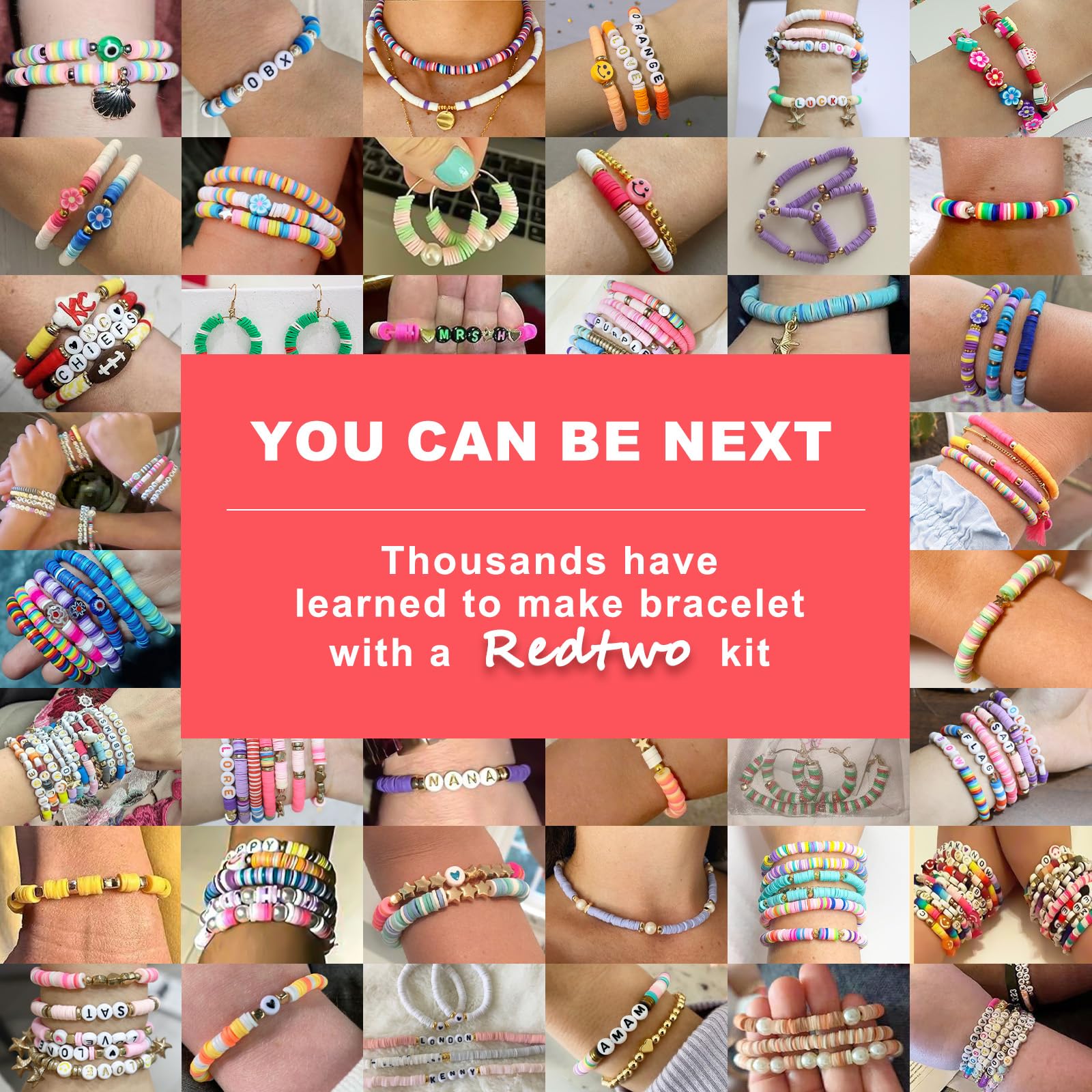 Redtwo 5100 Clay Beads Bracelet Making Kit, Flat Preppy Beads for Friendship Jewelry Making,Polymer Heishi Beads with Charms Gifts for Teen Girls Crafts for Girls Ages 8-12