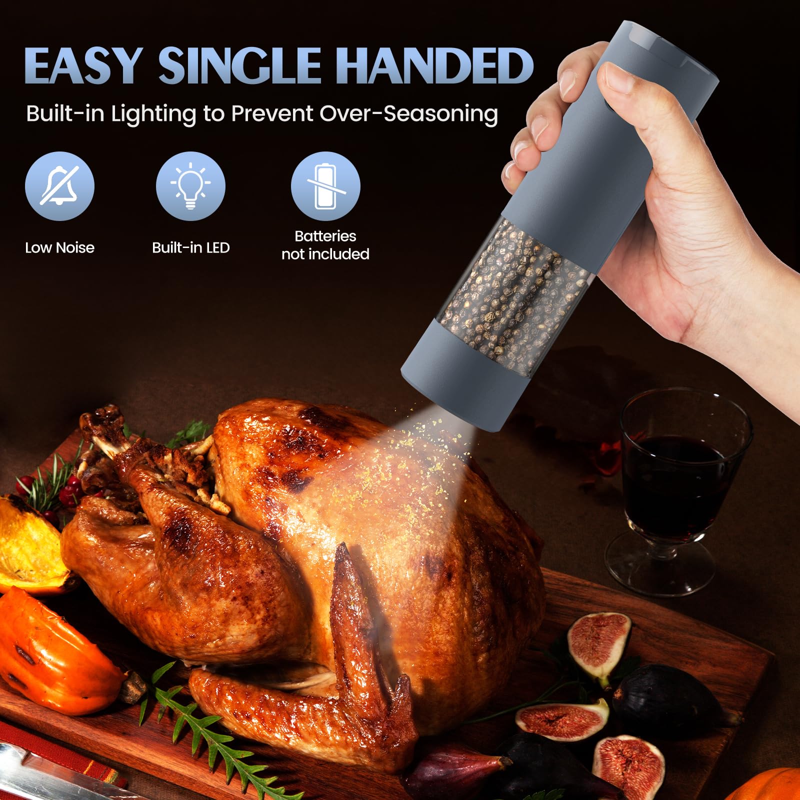 Electric Salt and Pepper Grinder Set Automatic Battery Pepper Mill Shakers Adjustable Coarseness Upgraded Larger Capacity with Led Home and Kitchen Appliances Birthday Gifts for Women Men
