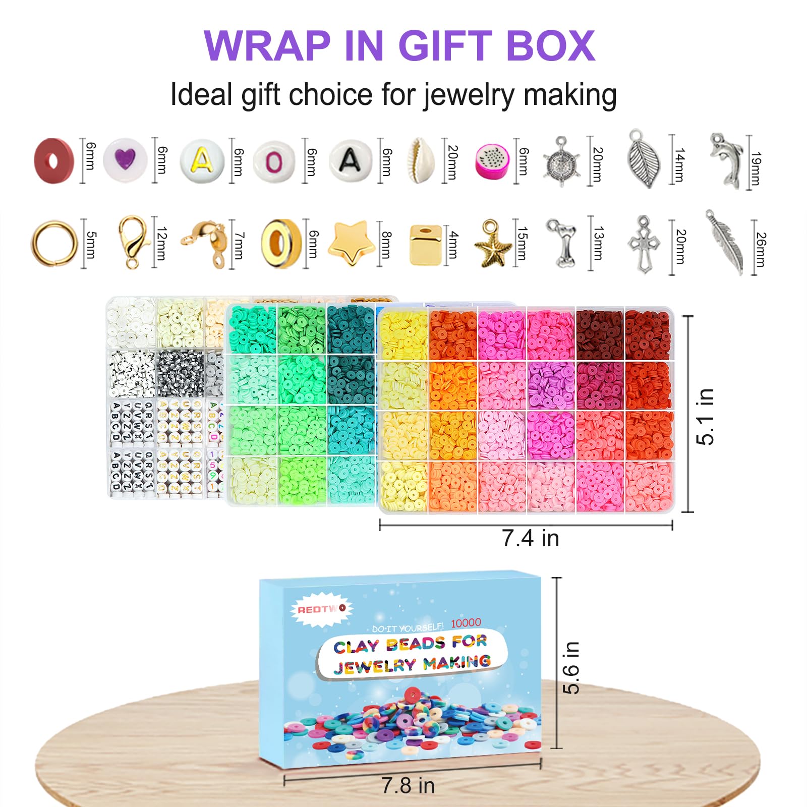 Redtwo 5100 Clay Beads Bracelet Making Kit, Flat Preppy Beads for Friendship Jewelry Making,Polymer Heishi Beads with Charms Gifts for Teen Girls Crafts for Girls Ages 8-12