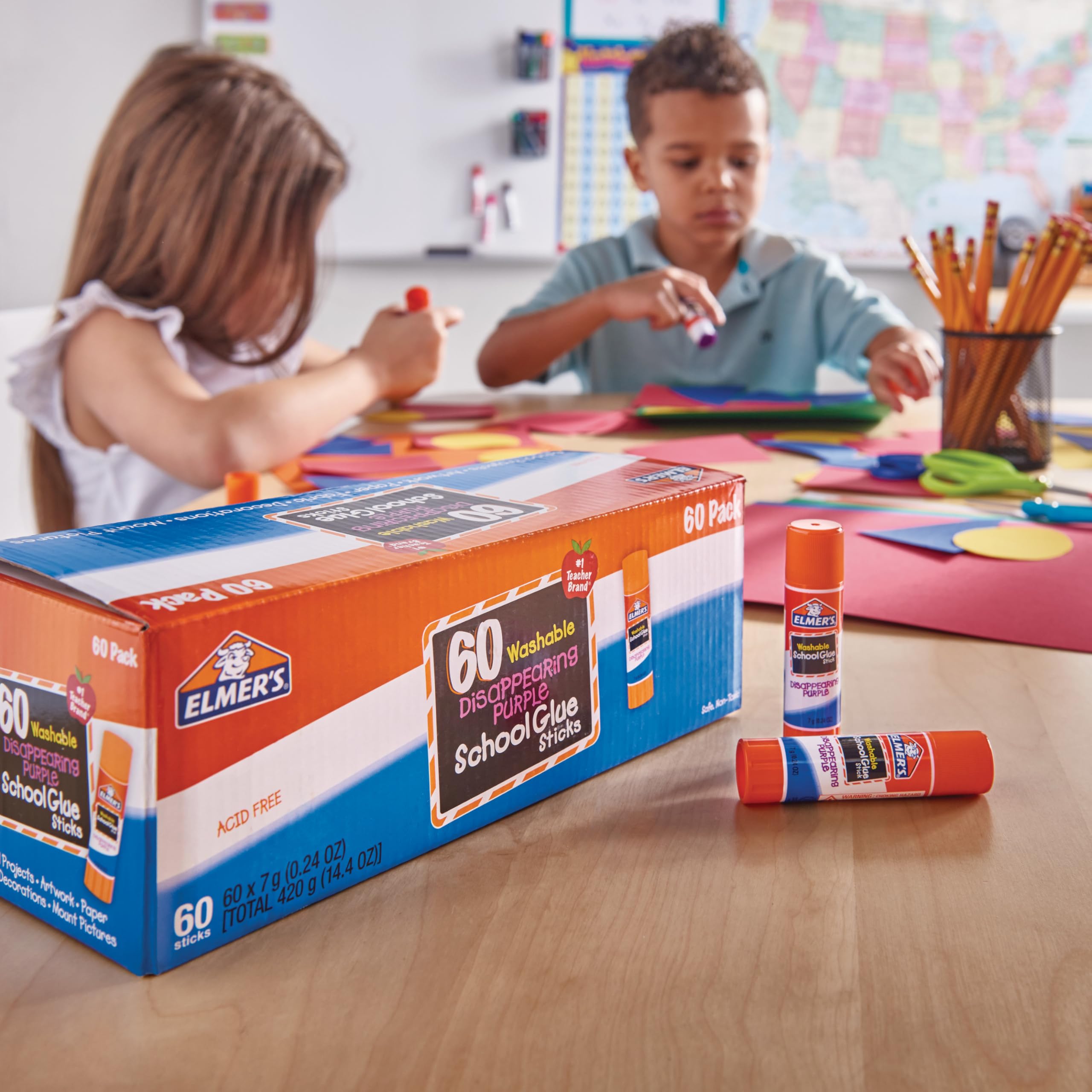 Elmer's Disappearing Purple School Glue Sticks, Washable, 7 Grams, 30 Count - Posters, Back to School, Bulk Pack for Classrooms, #1 Teacher Brand