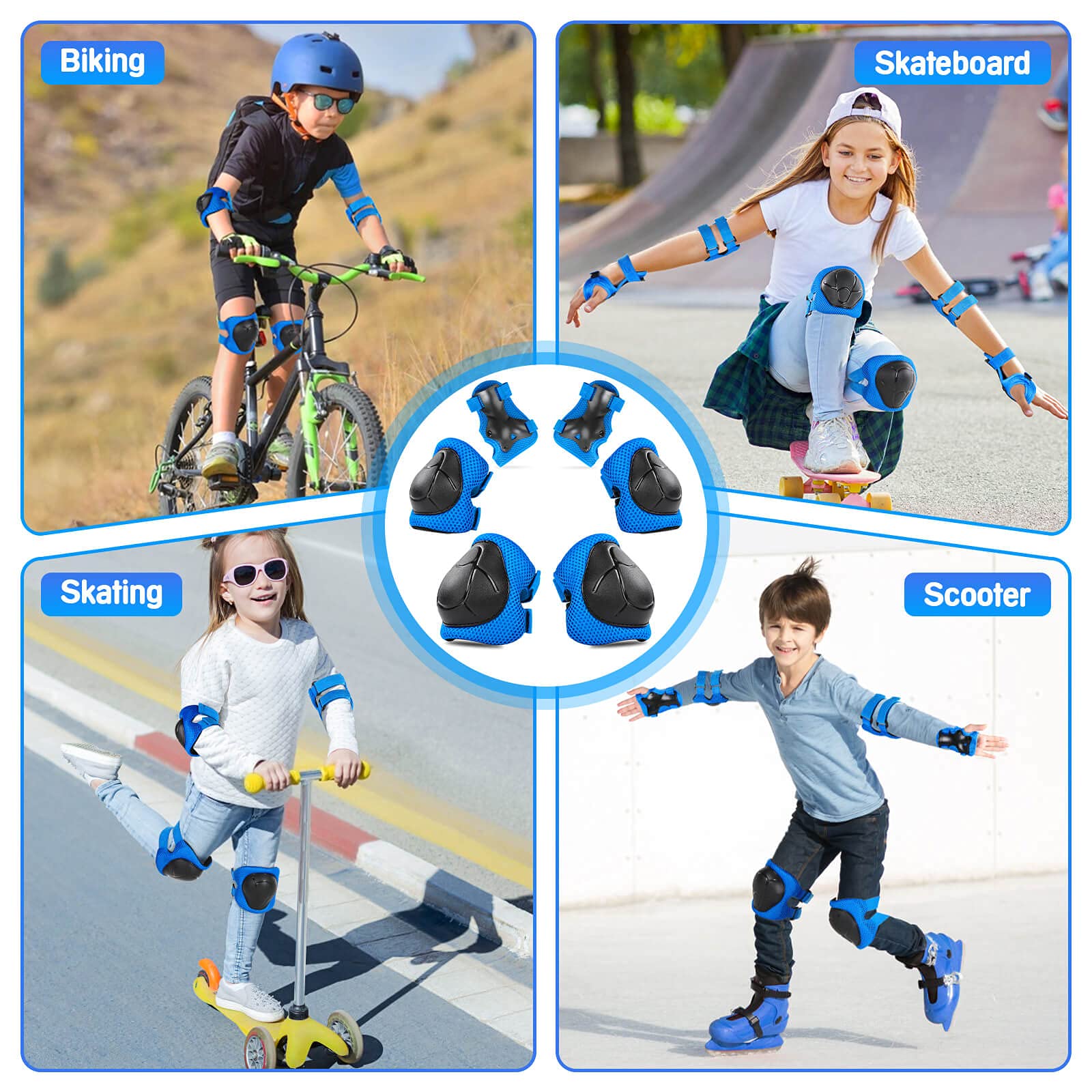 Wemfg Kids Protective Gear Set Knee Pads for Kids 3-14 Years Toddler Knee and Elbow Pads with Wrist Guards 3 in 1 for Skating Cycling Bike Rollerblading Scooter