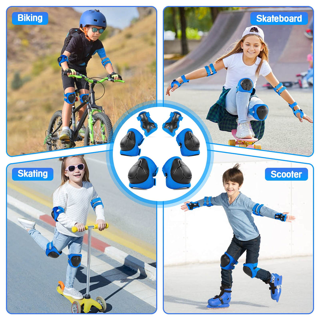 Wemfg Kids Protective Gear Set Knee Pads for Kids 3-14 Years Toddler Knee and Elbow Pads with Wrist Guards 3 in 1 for Skating Cycling Bike Rollerblading Scooter