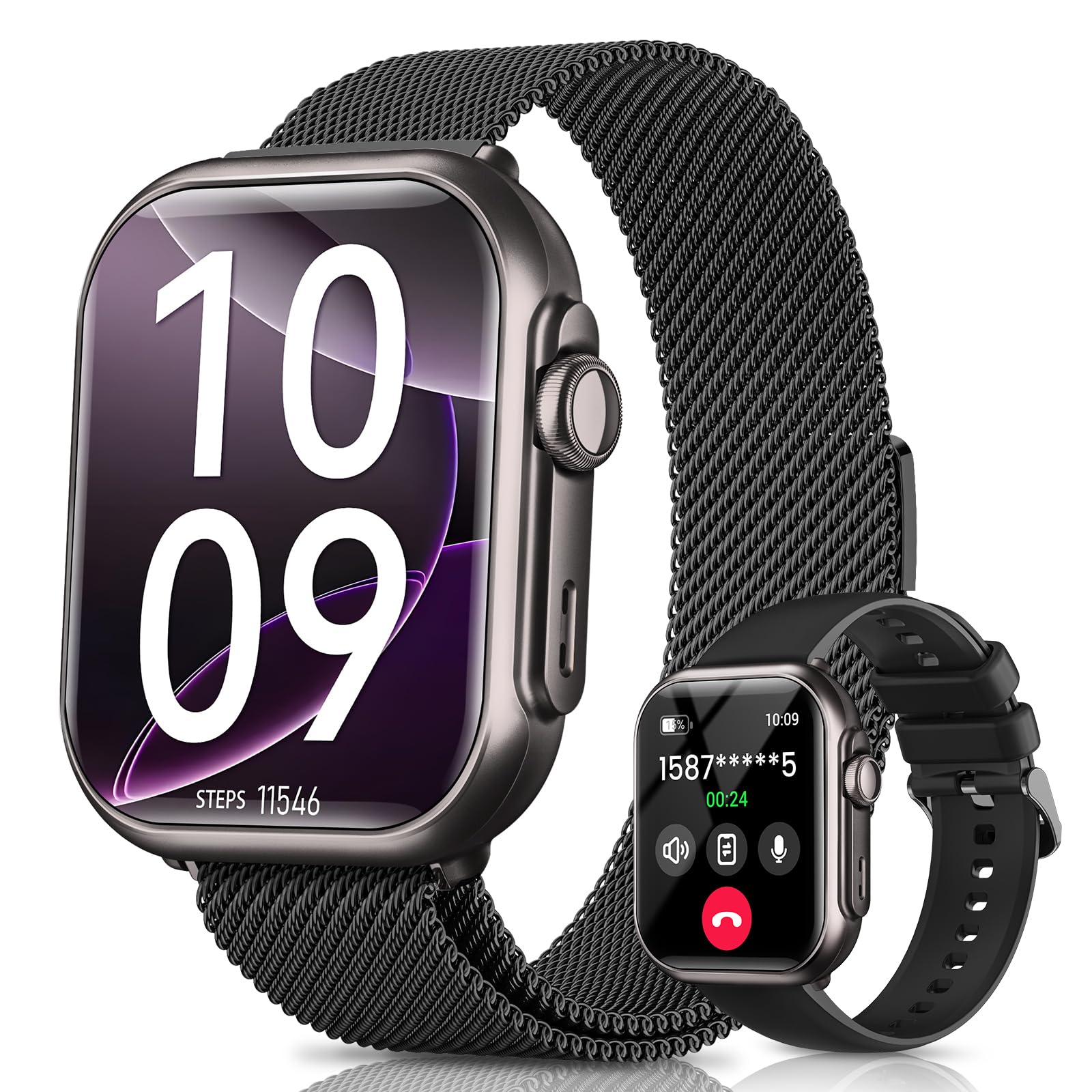 Smart Watch for Women Men Fitness: Smart Watch for iPhone&Android Bluetooth Call with SpO2 Sleep Heart Rate Monitor,IP68,Fitness Tracker with 120+Sport,Reloj Inteligente 30 Day+Battery Life, 2 Bands