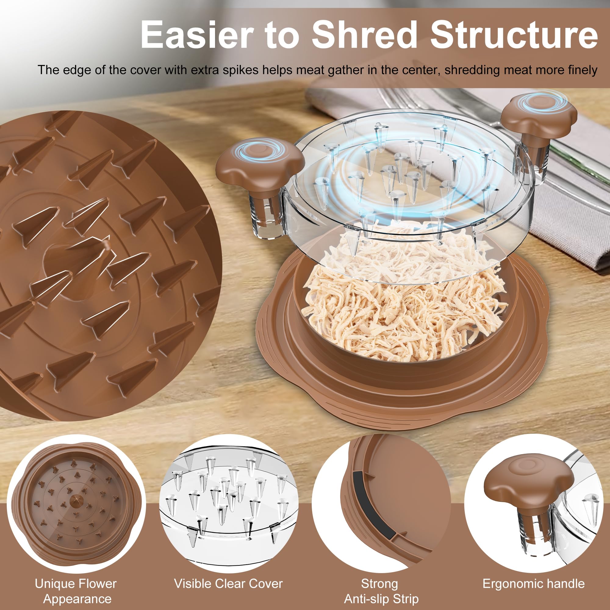 SURETIVIAN Chicken Shredder Tool Twist Large Chicken Breast Shredder with Brush&Fork, Visible Meat Shredder Machine, Strong Anti-Slip Strip, Ergonomic Handle, BPA Free, Suitable for Pork Beef Chicken