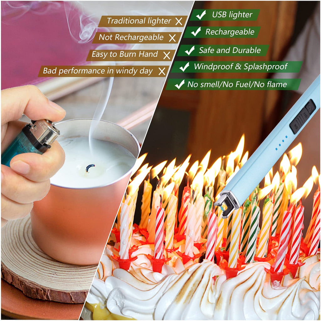 MEIRUBY Lighter Electric Candle Lighter, Birthday for Women Men Mom Wife Sister, Rechargeable USB Arc Lighters for Candle Camping BBQ