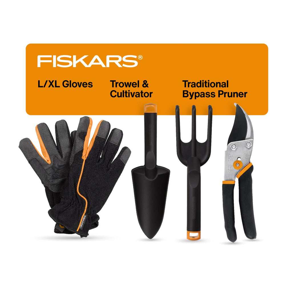 Fiskars Bypass Pruning Shears, 5/8" Cut Capacity Gardening Scissors, Self-Cleaning Sap Groove Prevents Sticking, Non-Slip Grip for Cutting Stems & Branches, Sharp Steel Blades w/ Low-Friction Coating