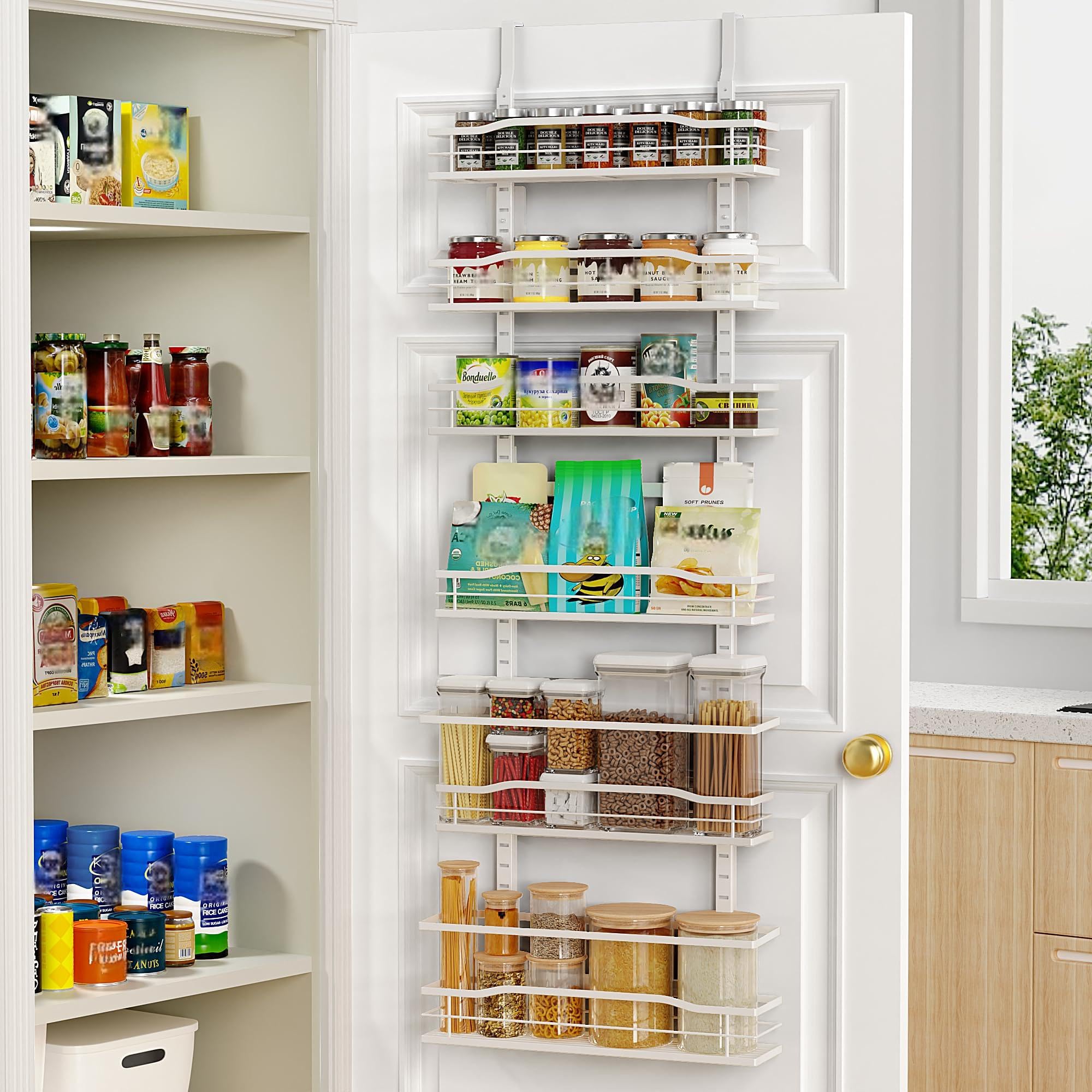 Moforoco White 9-Tier Over The Door Pantry Organizer, Pantry Organization And Storage, Metal Hanging Spice Rack Shelves Door, Home & Kitchen Essentials, Laundry Room Bathroom Organization