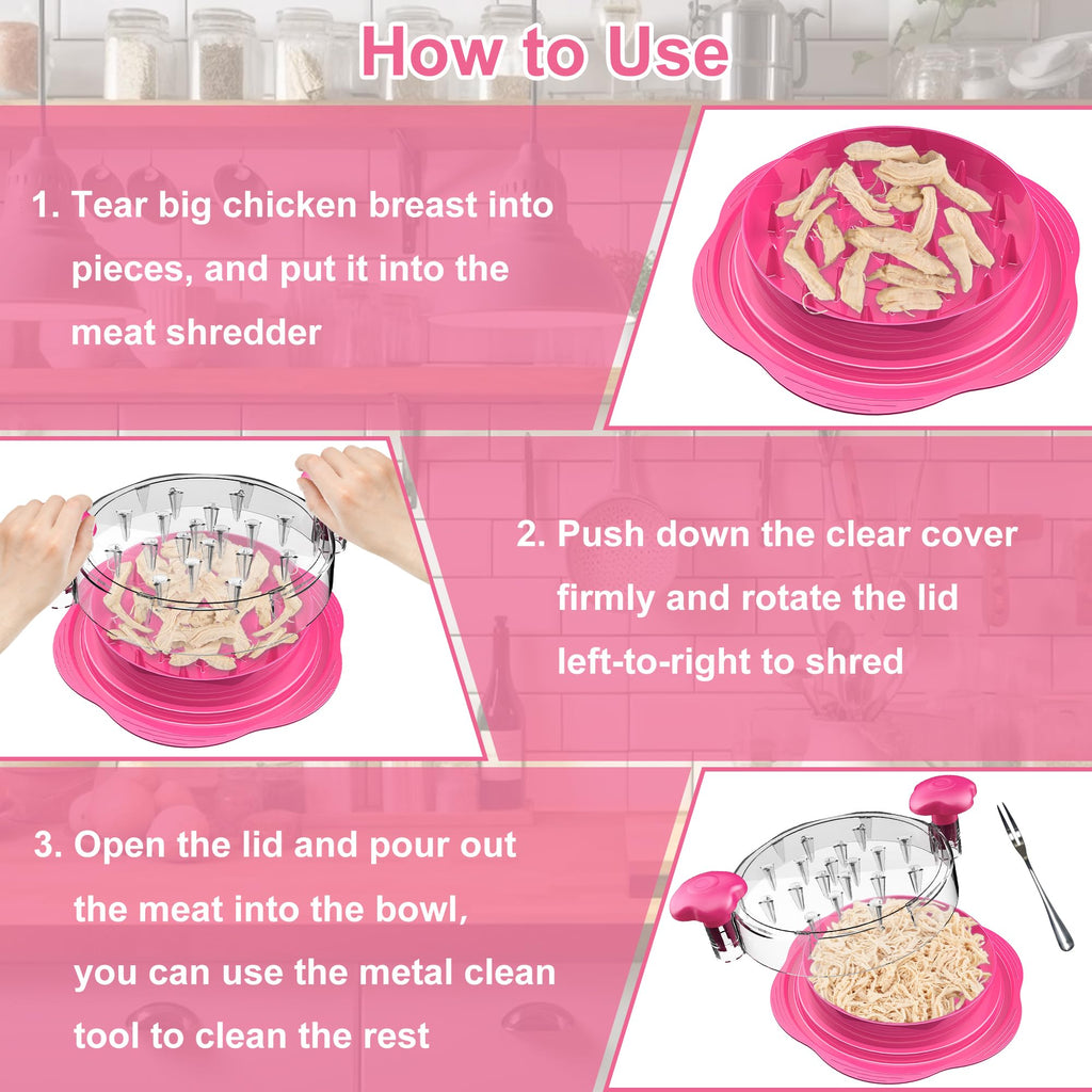SURETIVIAN Chicken Shredder Tool Twist Large Chicken Breast Shredder with Brush&Fork, Visible Meat Shredder Machine, Strong Anti-Slip Strip, Ergonomic Handle, BPA Free, Suitable for Pork Beef Chicken
