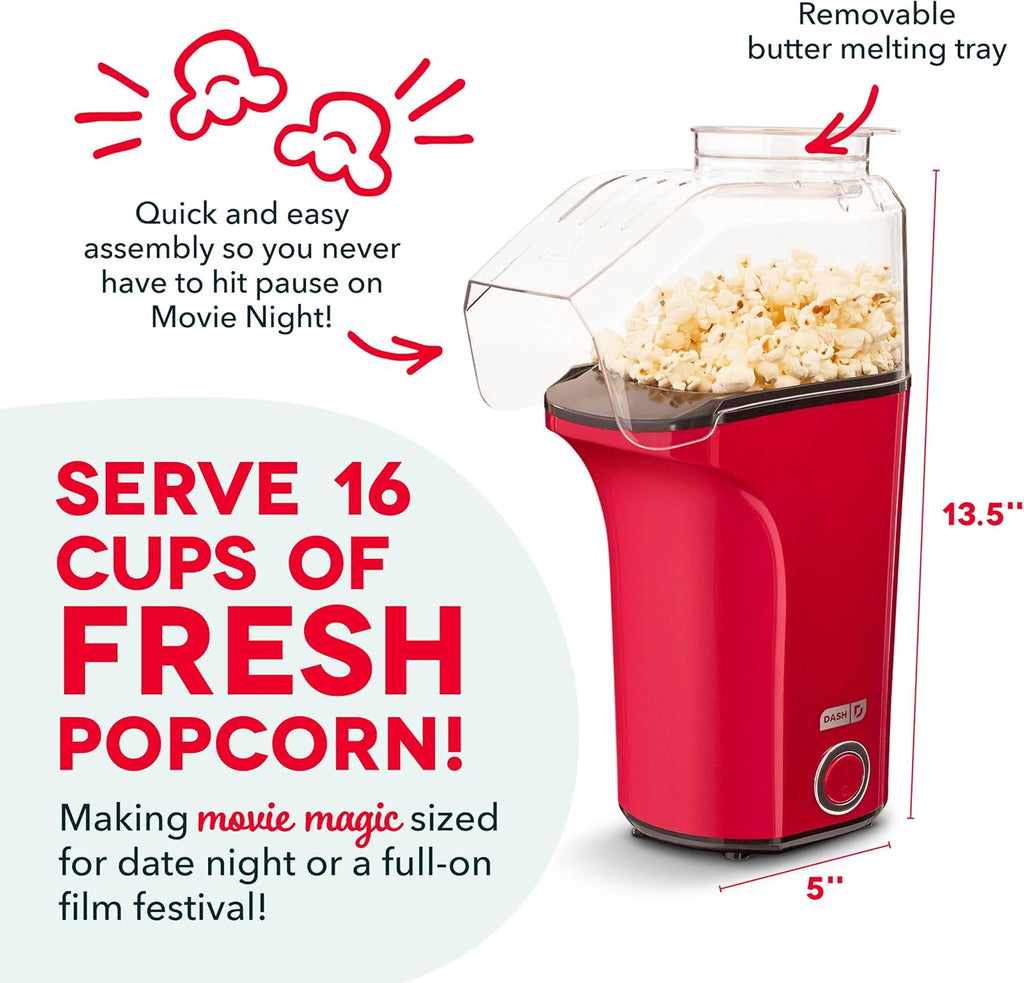DASH Fresh Pop Popcorn Maker - Oil-Free, Air Popcorn Popper - With Measuring Cup & Recipe Guide - Perfect for Movie Nights - 16 Cups, Aqua