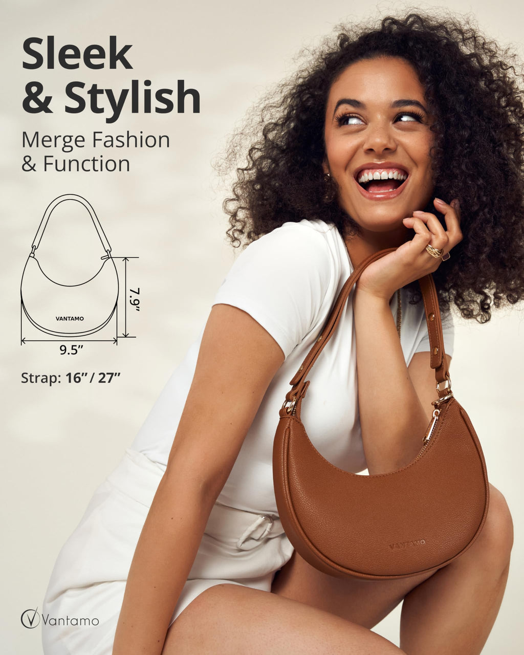 Vantamo Crescent Bags For Women with RFID Protection, Half Moon Clutch Purses for Women with Anti-Theft Clip for Extra Safety