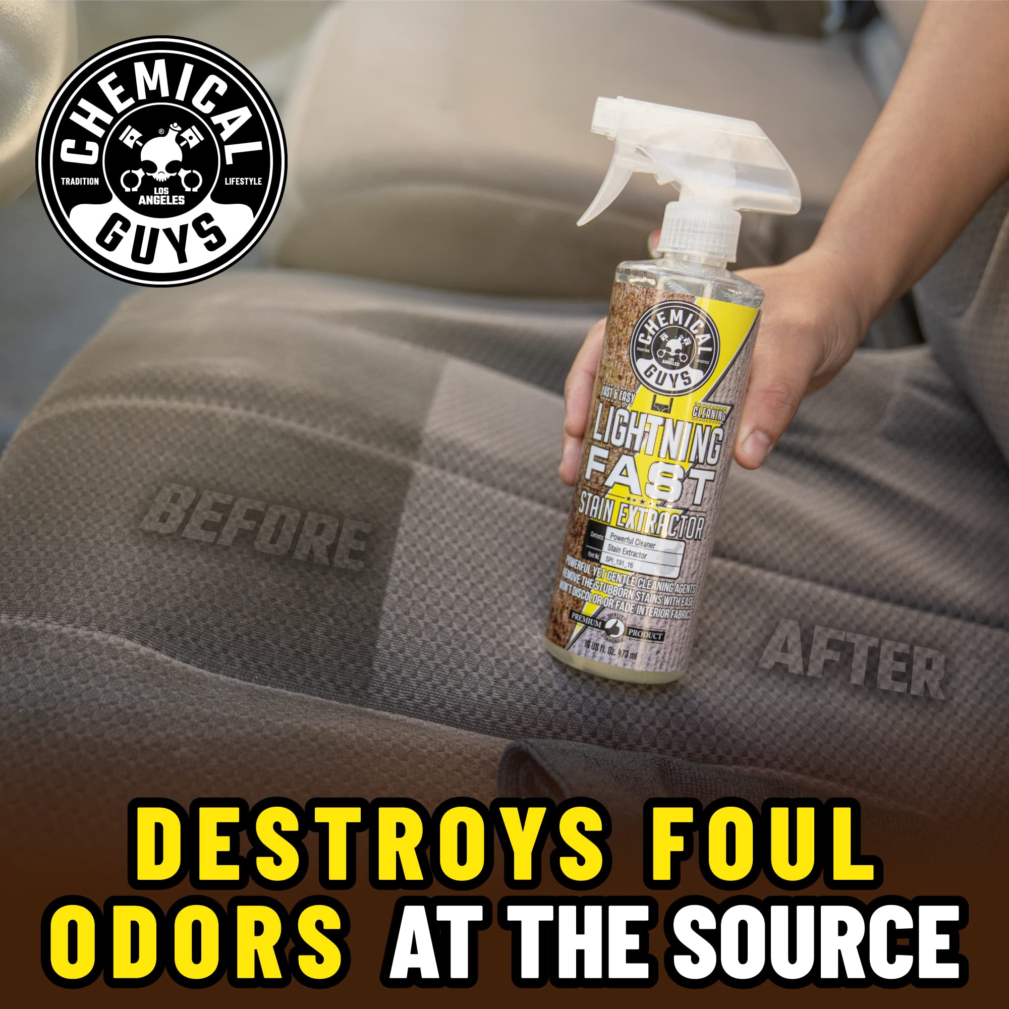 Chemical Guys Lightning Fast Carpet and Upholstery Stain Extractor - Chemical Guys Carpet Cleaner, Great for Fabric, Upholstery, Cars, Home, Office, Furniture, and More, Fresh Scent - 16 oz