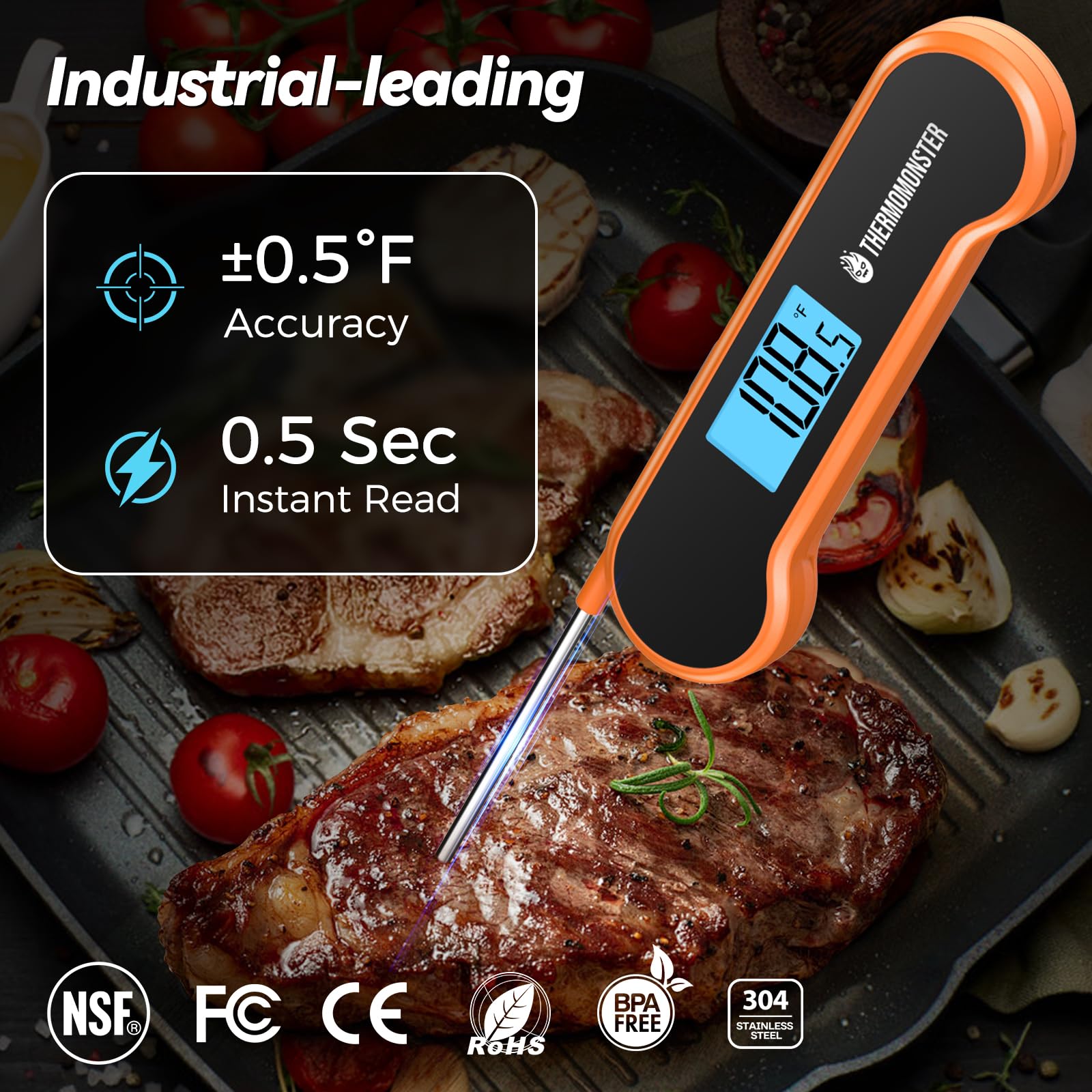 0.5 Sec Instant Read Meat Thermometer Digital with ±0.5℉ Precision, Food Thermometer for Cooking Kitchen Gadgets, Oven Grill Candy BBQ Essentials Accessories, Gifts for Him Dad Men Birthday, Red