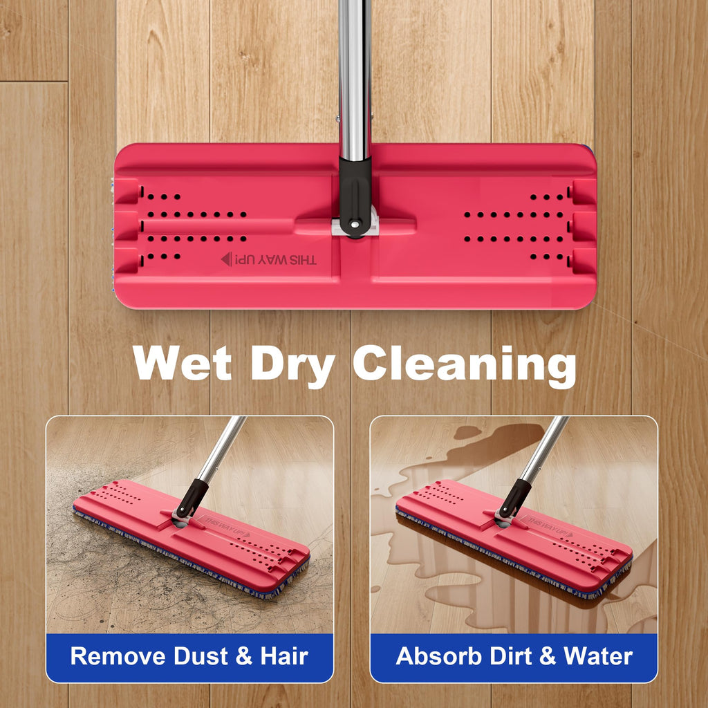 JOYMOOP Mop and Bucket Set, Hands-Free Flat Floor Mop with 3 Washable Microfiber Pads, Wet and Dry Use, Ideal for Home and Commercial Floor Cleaning