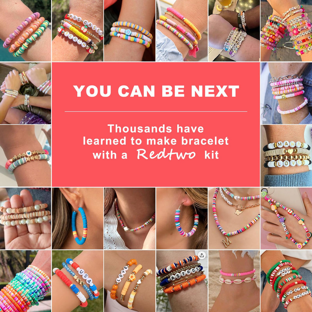 Redtwo 5100 Clay Beads Bracelet Making Kit, Flat Preppy Beads for Friendship Jewelry Making,Polymer Heishi Beads with Charms Gifts for Teen Girls Crafts for Girls Ages 8-12