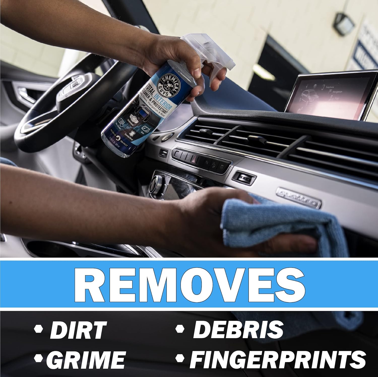 Chemical Guys Total Interior Cleaner & Protectant Interior Cleaner, Cleans & Protects Leather, Vinyl, Plastic, Rubber, Glass with a Streak-Free Finish — Cars, Trucks, SUVs, RVs, 16 oz