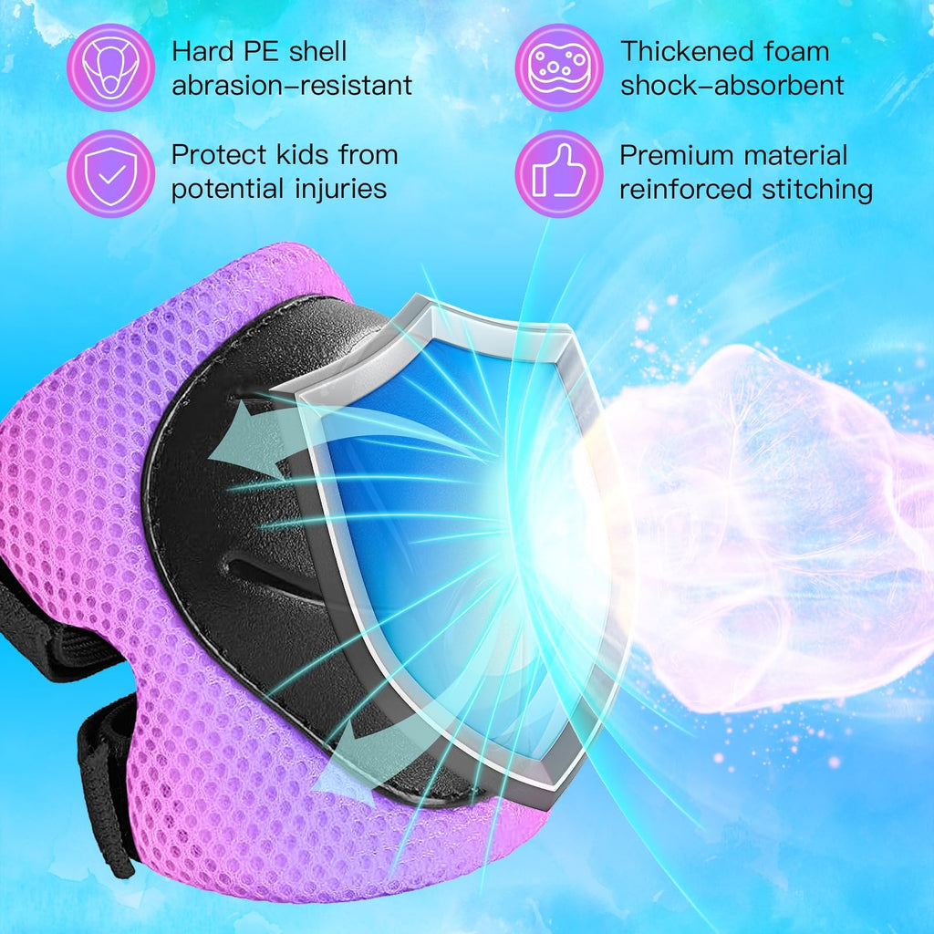 Wemfg Kids Protective Gear Set Knee Pads for Kids 3-14 Years Toddler Knee and Elbow Pads with Wrist Guards 3 in 1 for Skating Cycling Bike Rollerblading Scooter