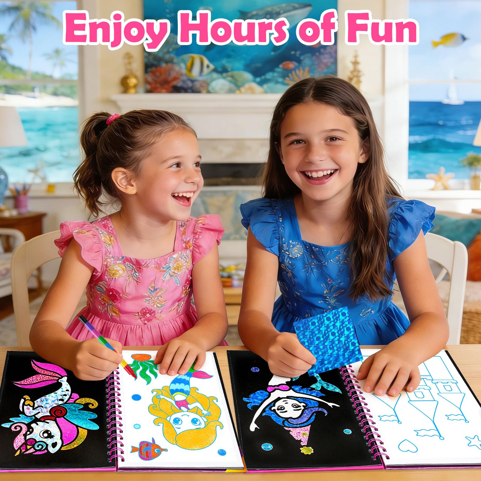 FUNNYB&G Foil Art Craft Kit for Girls 4-10 Years Old: Mess-Free & No-Glue, Create 16 Sparkly Princess Unicorn Pictures – Perfect Travel Toy & Birthday Gift for Kids (Princess)