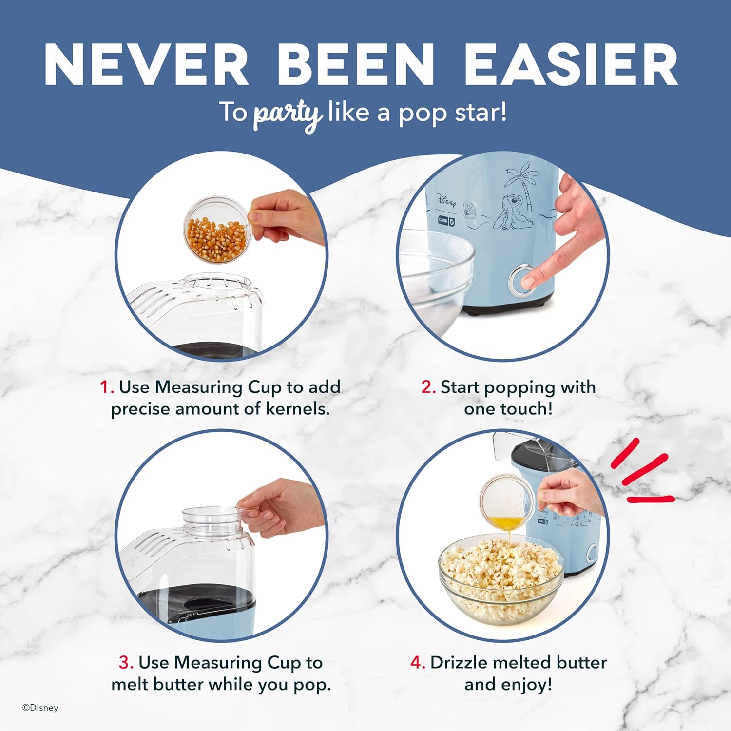 DASH Fresh Pop Popcorn Maker - Oil-Free, Air Popcorn Popper - With Measuring Cup & Recipe Guide - Perfect for Movie Nights - 16 Cups, Aqua