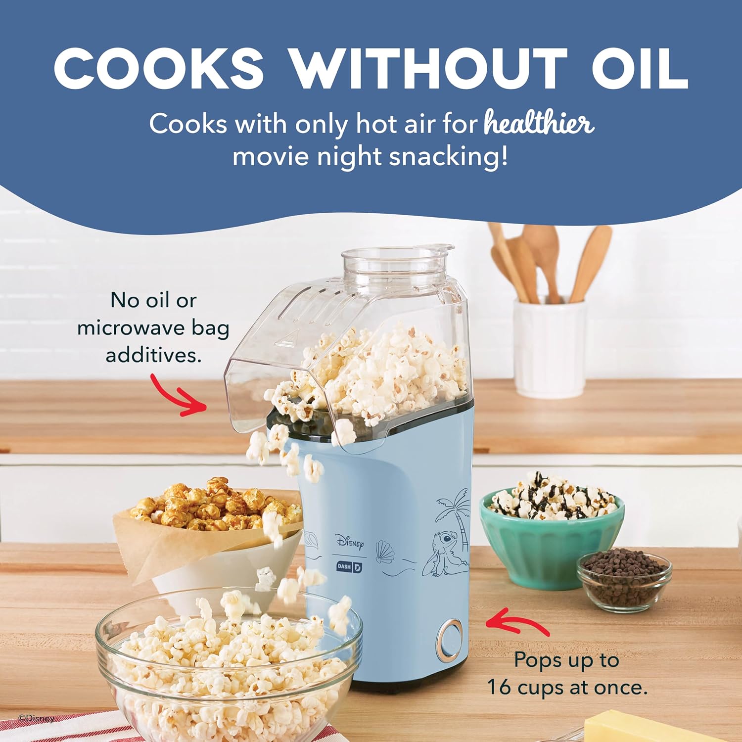 DASH Fresh Pop Popcorn Maker - Oil-Free, Air Popcorn Popper - With Measuring Cup & Recipe Guide - Perfect for Movie Nights - 16 Cups, Aqua