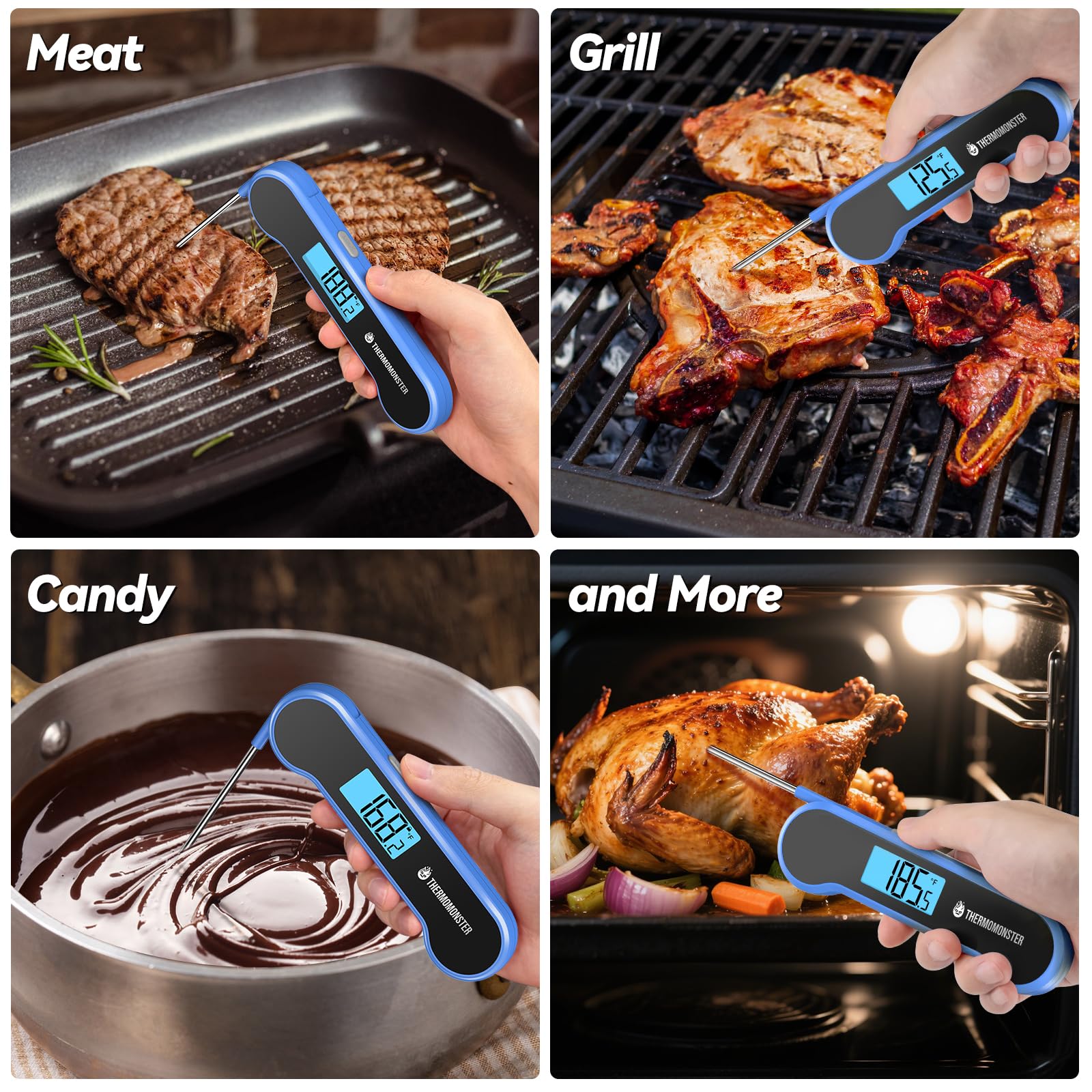 0.5 Sec Instant Read Meat Thermometer Digital with ±0.5℉ Precision, Food Thermometer for Cooking Kitchen Gadgets, Oven Grill Candy BBQ Essentials Accessories, Gifts for Him Dad Men Birthday, Red