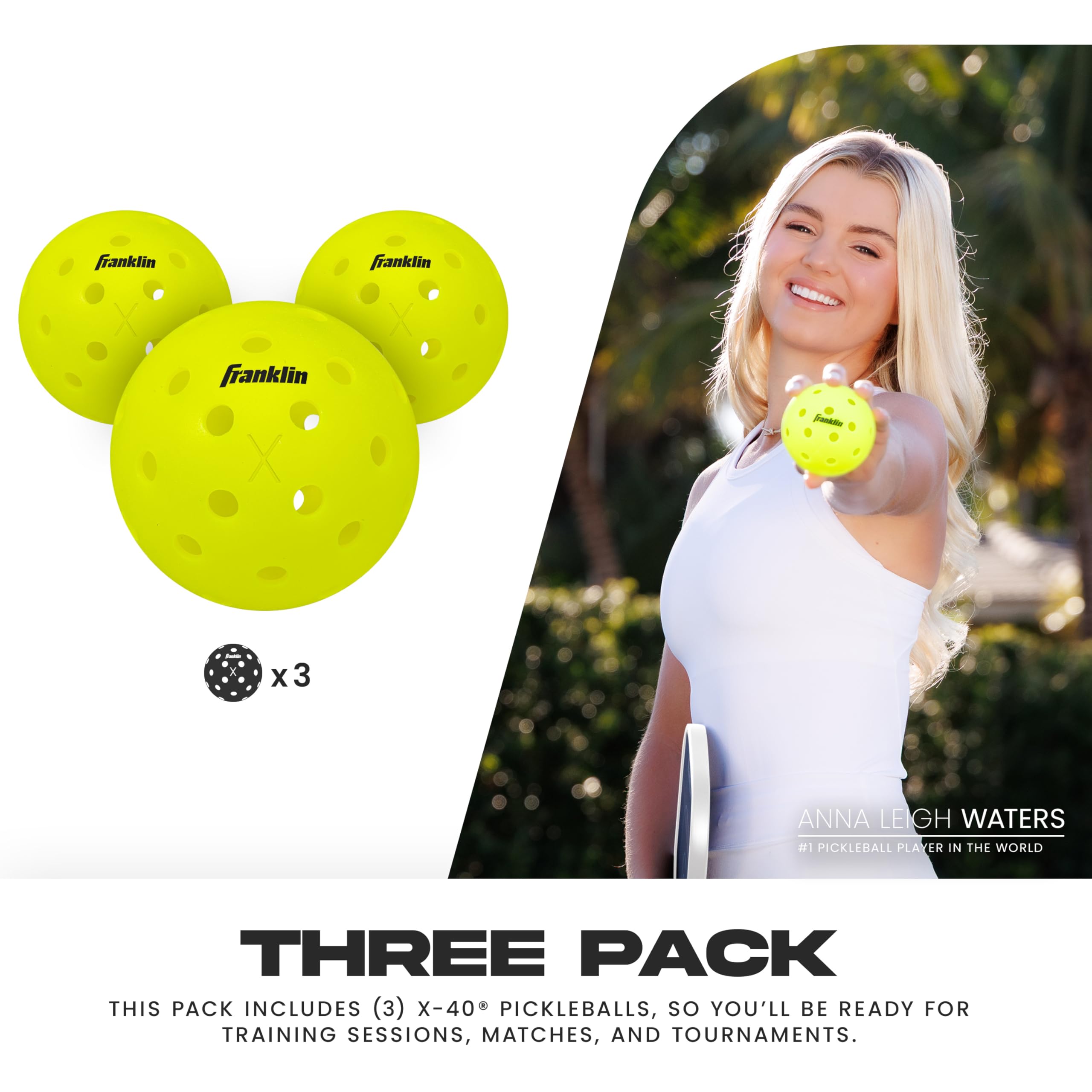 Franklin Sports X-40 Outdoor Pickleballs - Official Ball of USA Pickleball, APP Tour + US Open - Regulation Size