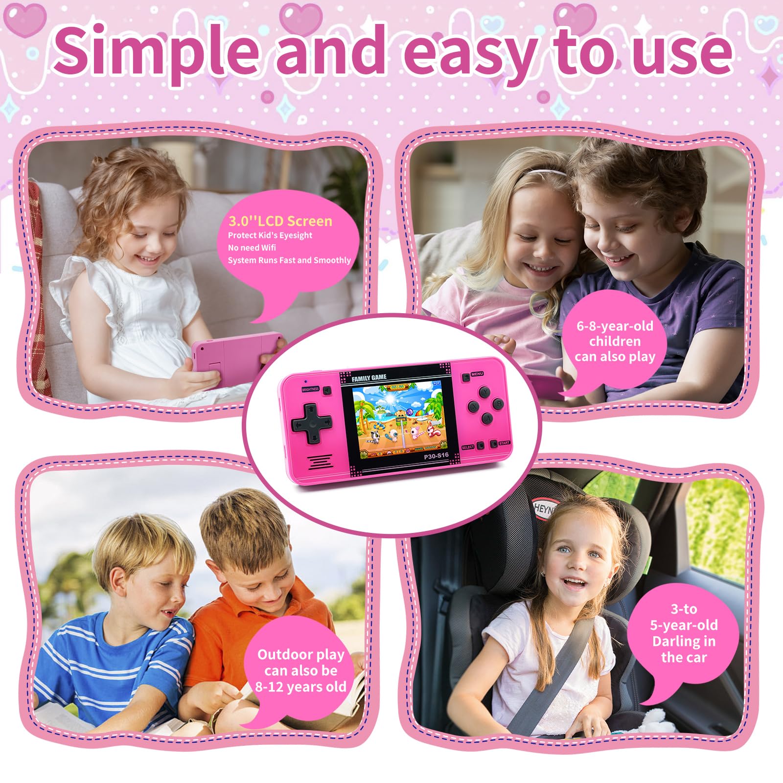 Handheld Game for Kids -Preloaded 220 Retro Video Games, Portable Gaming Player with Rechargeable Battery 3.0" LCD Screen, Mini Arcade Electronic Toy Gifts for Boys Girls (Blue)