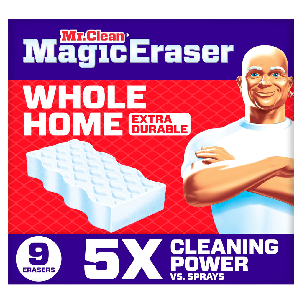 Mr. Clean Magic Eraser Sponge, All Purpose Cleaner, Cleaning Scrubber, Wall, Sneaker, Kitchen, Bathroom, Shower Cleaning Supplies, Melamine Sponge, Cleaning Pads, Whole Home Extra Durable, 12ct