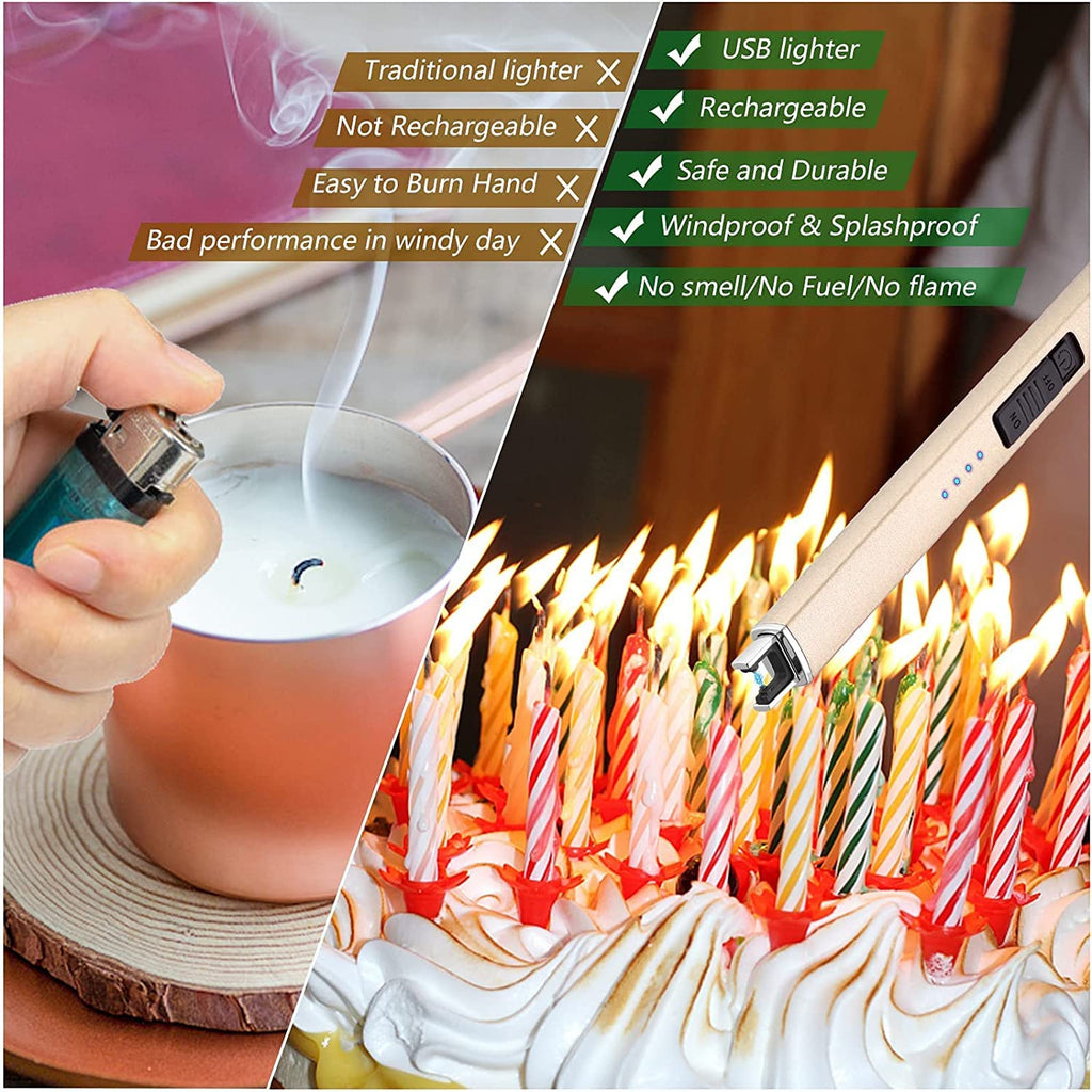 MEIRUBY Lighter Electric Candle Lighter, Birthday for Women Men Mom Wife Sister, Rechargeable USB Arc Lighters for Candle Camping BBQ